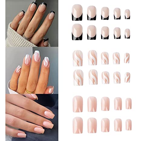 Canvalite French Tip Press On Nails Medium, Pearl Almond Press On
