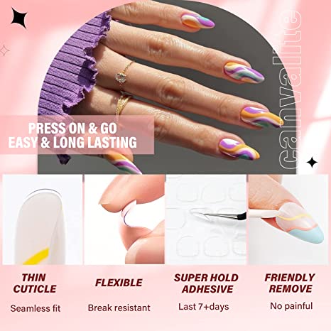 Medium Length Almond Press On Nails With Designs,nude White Stripes Acrylic Nails  Press On,stick On Nails,artificial Glue On Nails, Abstract Fake Nail |  Fruugo SA