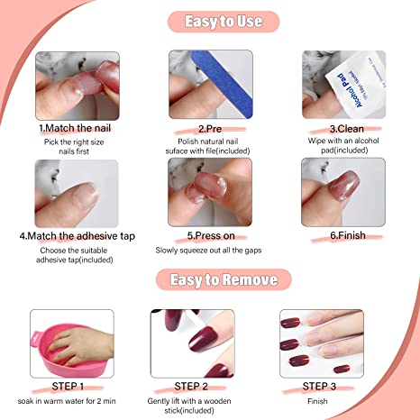 Press on Nails Almond, Canvalite Nude Pink Press On Nails Short Glue on Nails