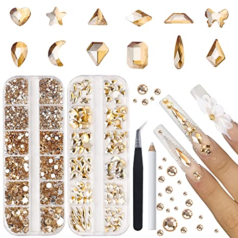 Clear White Nail Art Rhinestone, 3D Crystal Nail Diamond Gem, Flatback  Rhinestones Multi Shapes Sizes Nail Design for Women Girls Manicure Charms