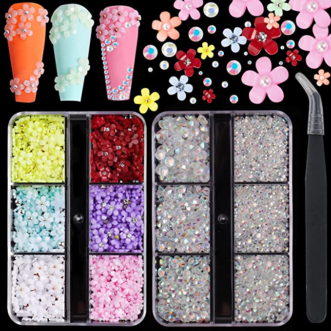 3d Flower Nail Art Decorations Flower Nail Charms With Pearl Nail Gems  Crystals