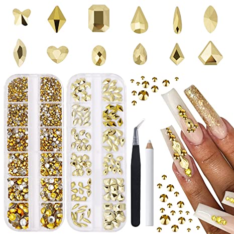 Nail Art Rhinestones Nail Gemstones, 3D Multi Shapes Flatback Nail Crystals  Diamonds for Nail Design - Style 11 